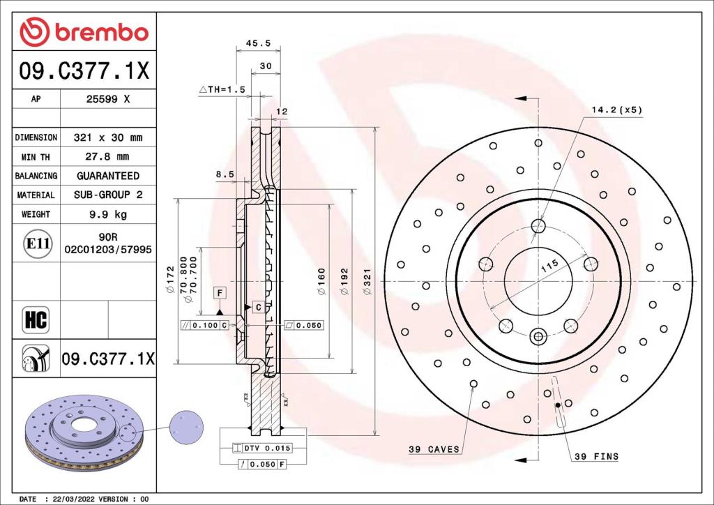 Discos de travão BREMBO ref. 09.C377.1X