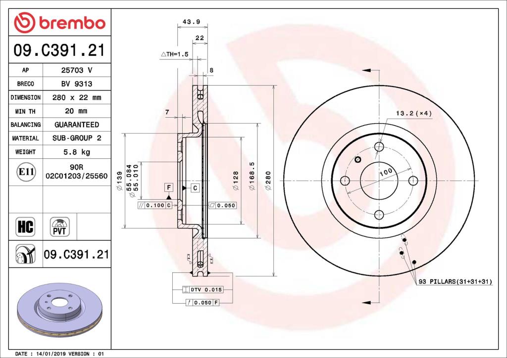 Disques de frein BREMBO 09.C391.21