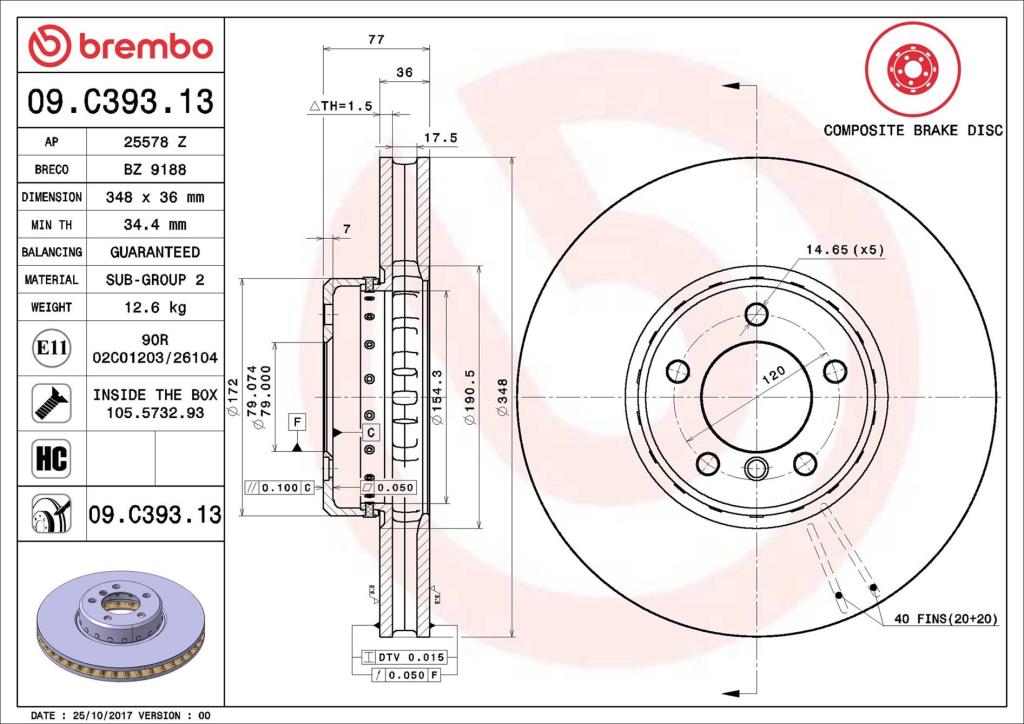 Discos de travão BREMBO 09.C393.13