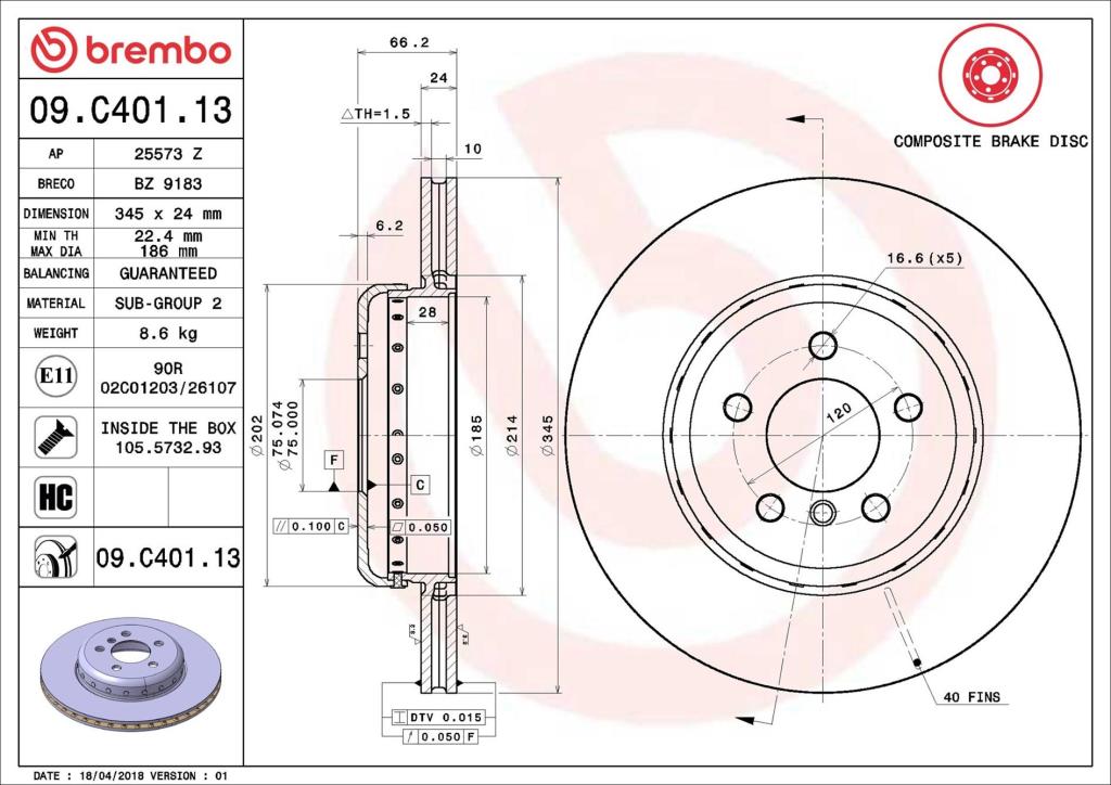 Discos de travão BREMBO ref. 09.C401.13