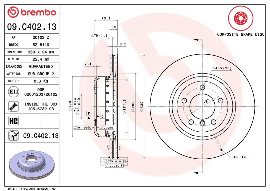 Discos de travão BREMBO 09.C402.13