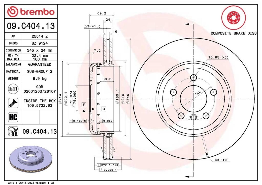 Disques de frein BREMBO ref. 09.C404.13