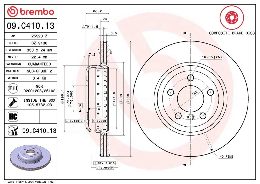 Disques de frein BREMBO 09.C410.13