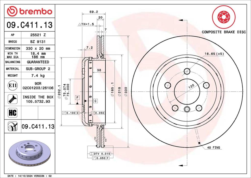 Discos de travão BREMBO ref. 09.C411.13