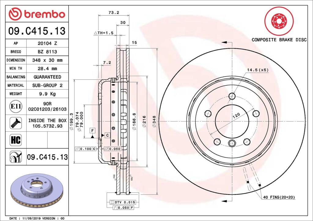 Disques de frein BREMBO 09.C415.13