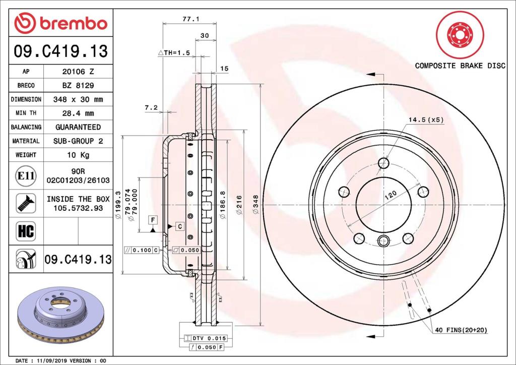 Discos de travão BREMBO 09.C419.13