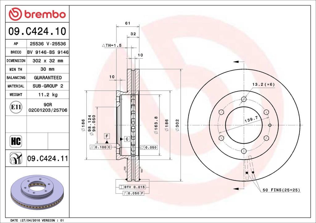 Discos de freno BREMBO ref. 09.C424.11