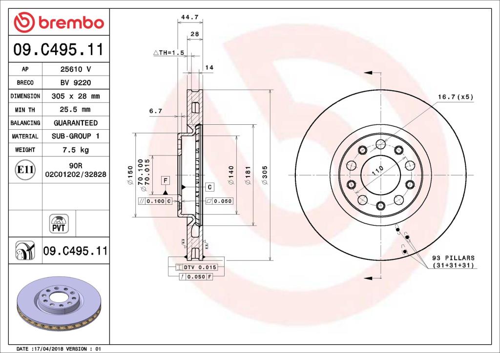 Disques de frein BREMBO 09.C495.11