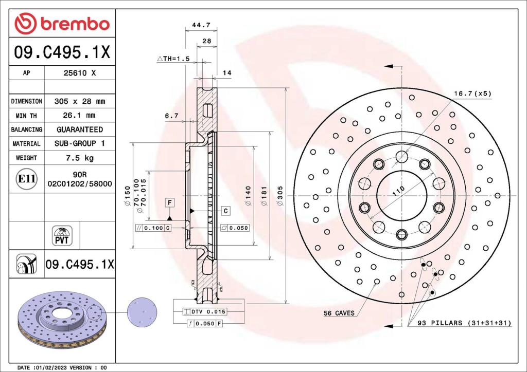 Disques de frein BREMBO ref. 09.C495.1X