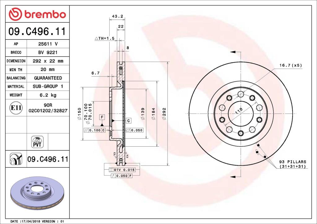 Disques de frein BREMBO 09.C496.11