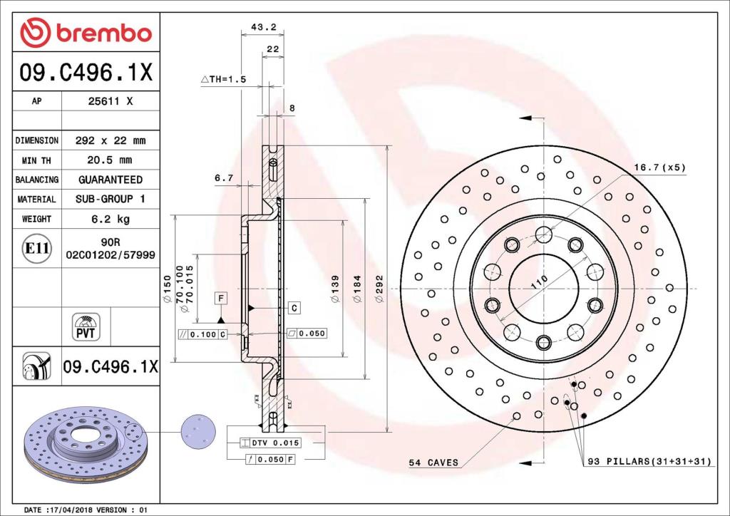 Disques de frein BREMBO 09.C496.1X