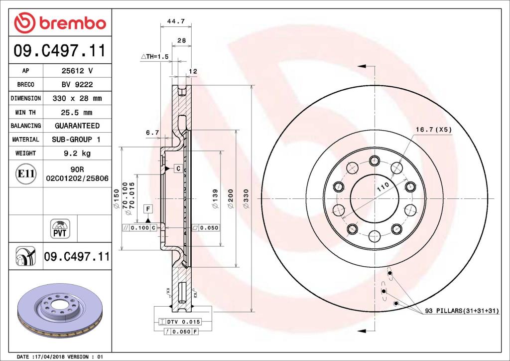 Disques de frein BREMBO 09.C497.11