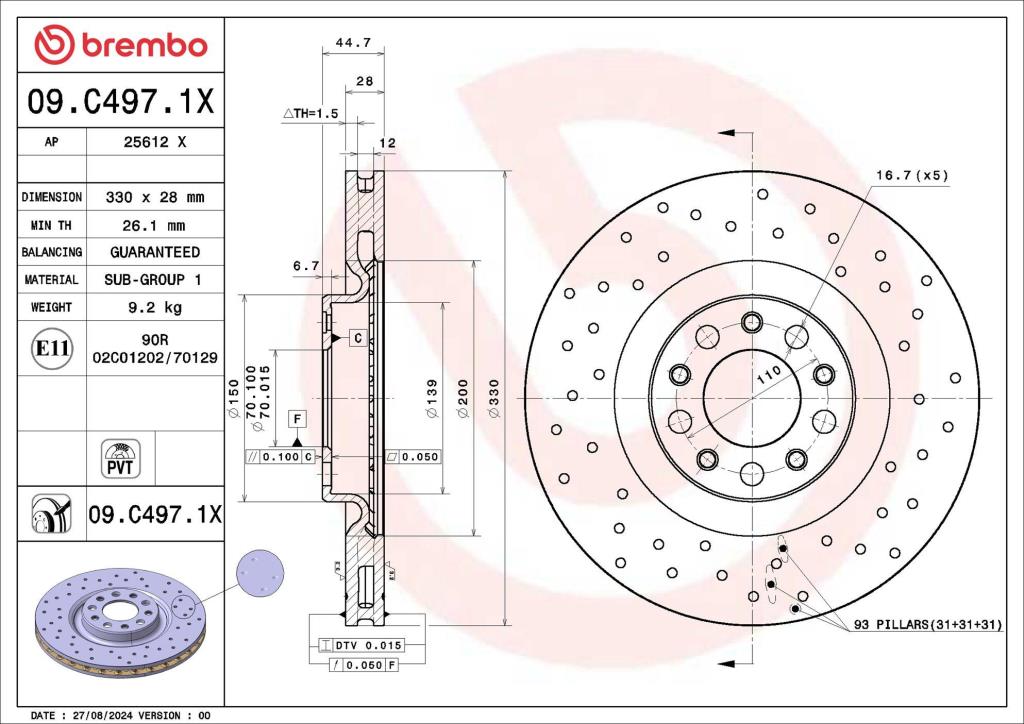 Disques de frein BREMBO 09.C497.1X
