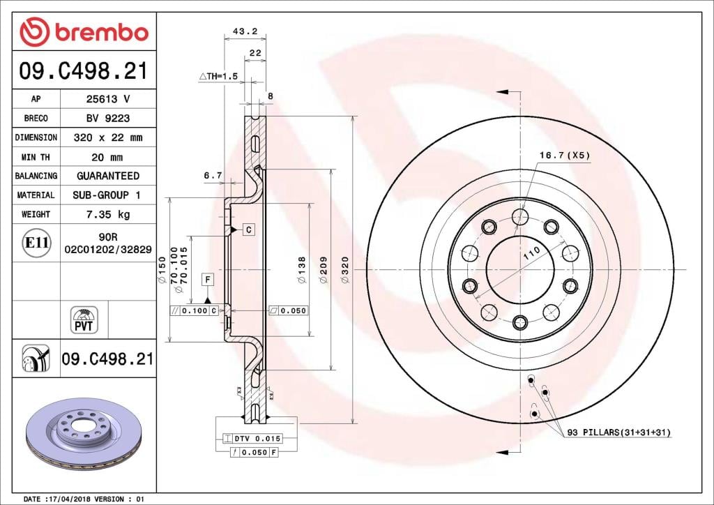 Disques de frein BREMBO ref. 09.C498.21