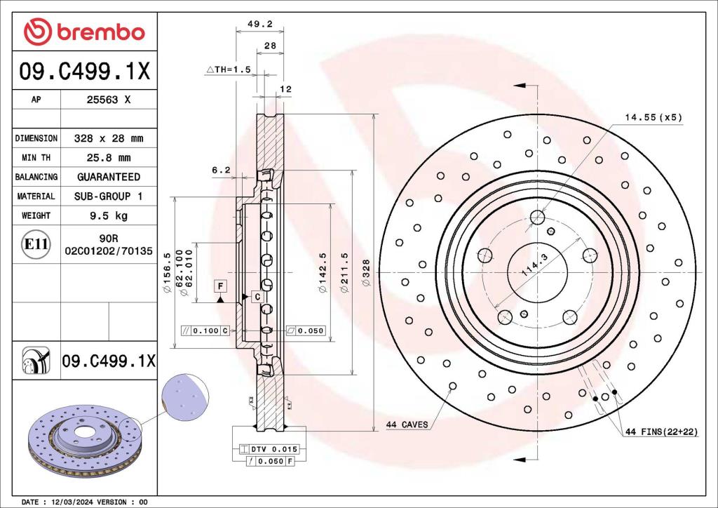 Disques de frein BREMBO ref. 09.C499.1X