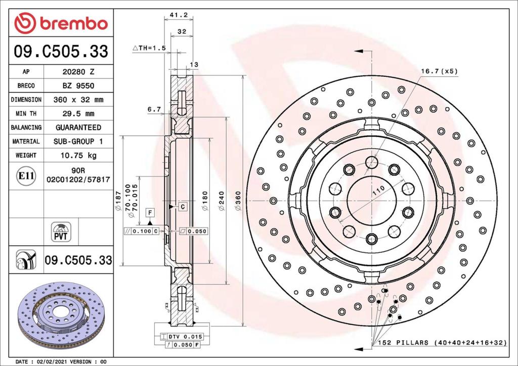 Disques de frein BREMBO 09.C505.33