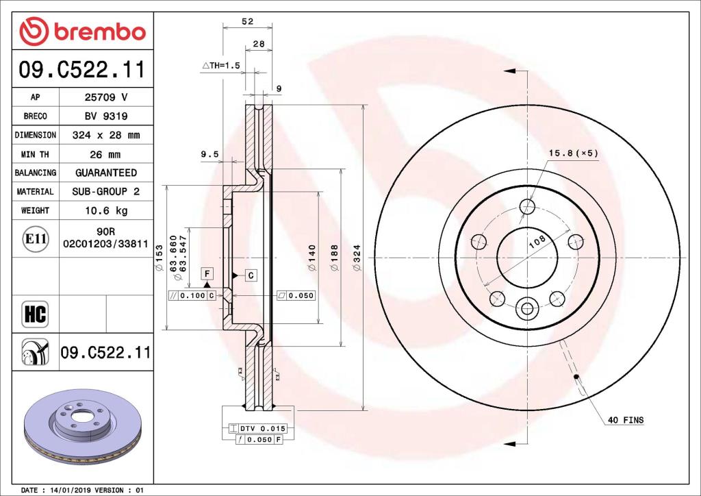 Disques de frein BREMBO 09.C522.11