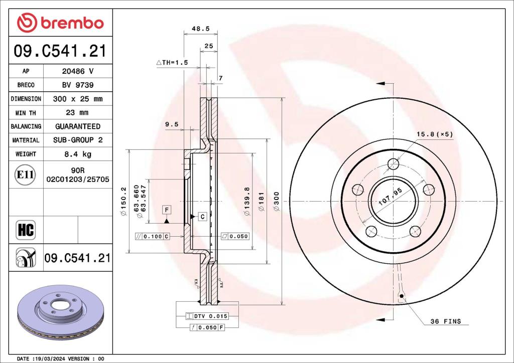 Disques de frein BREMBO ref. 09.C541.21