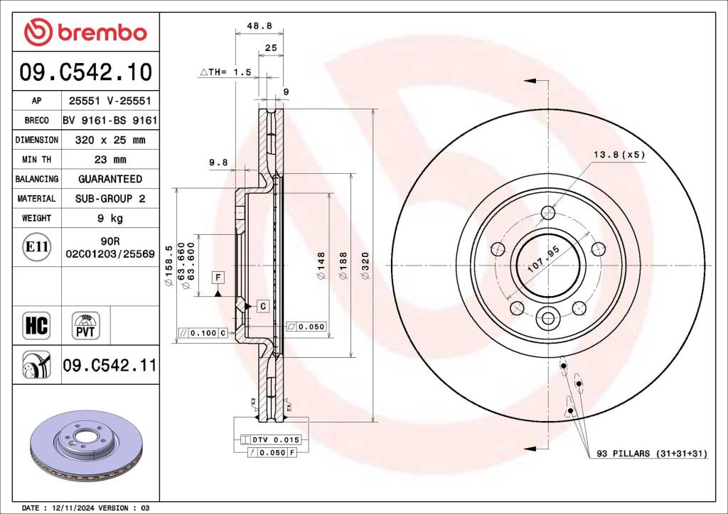 Discos de travão BREMBO ref. 09.C542.11