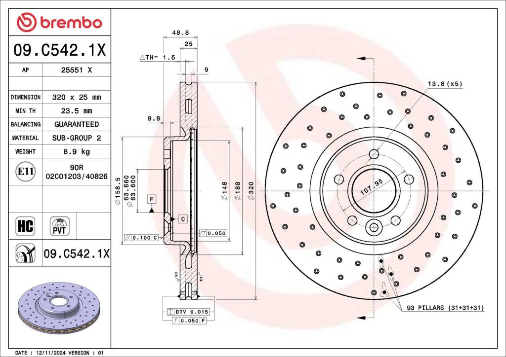Discos de travão BREMBO ref. 09.C542.1X