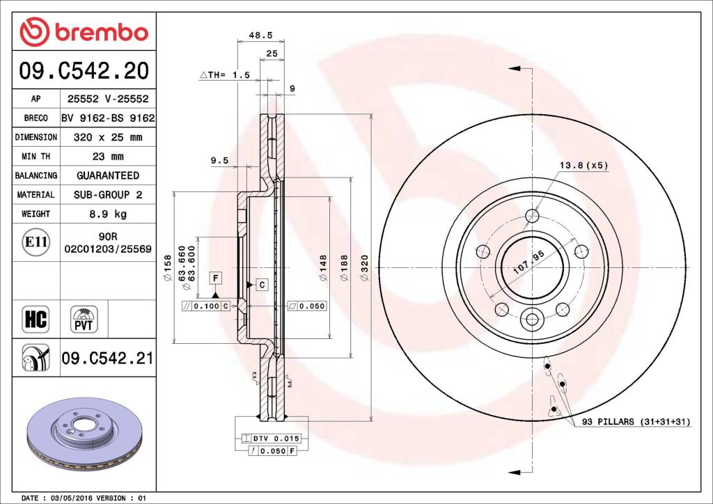 Disques de frein BREMBO 09.C542.21