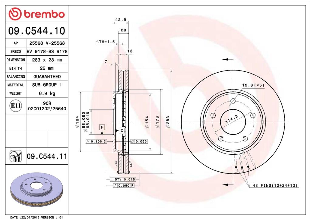 Disques de frein BREMBO ref. 09.C544.11