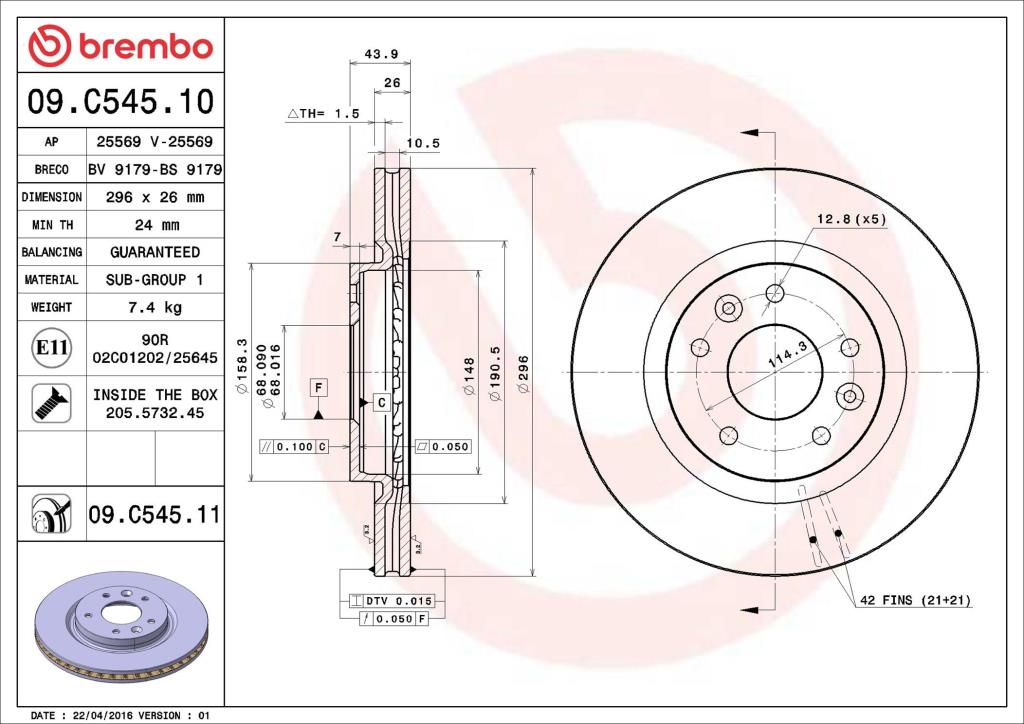 Discos de freno BREMBO ref. 09.C545.11