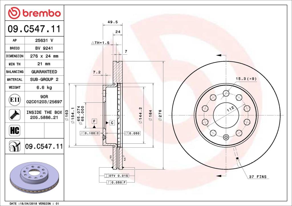 Discos de freno BREMBO ref. 09.C547.11
