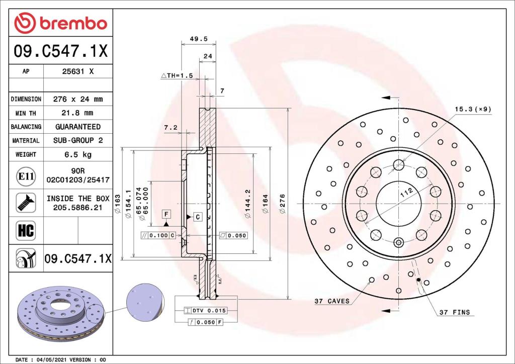 Disques de frein BREMBO 09.C547.1X