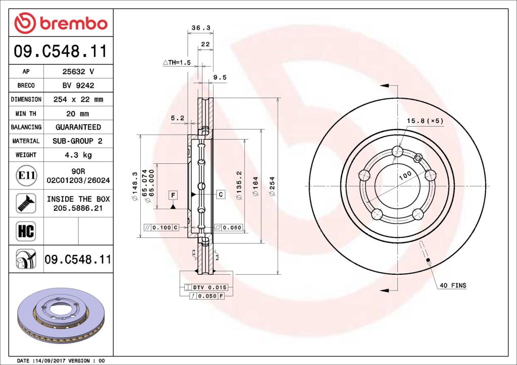 Discos de travão BREMBO ref. 09.C548.11