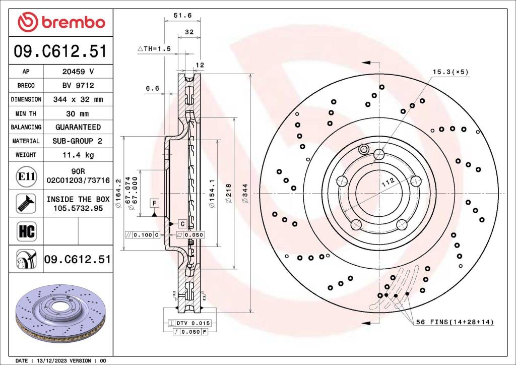 Discos de travão BREMBO 09.C612.51