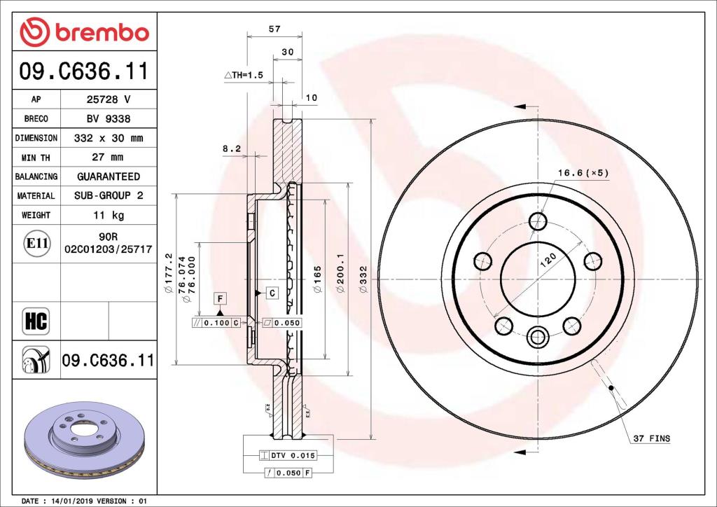 Discos de travão BREMBO ref. 09.C636.11
