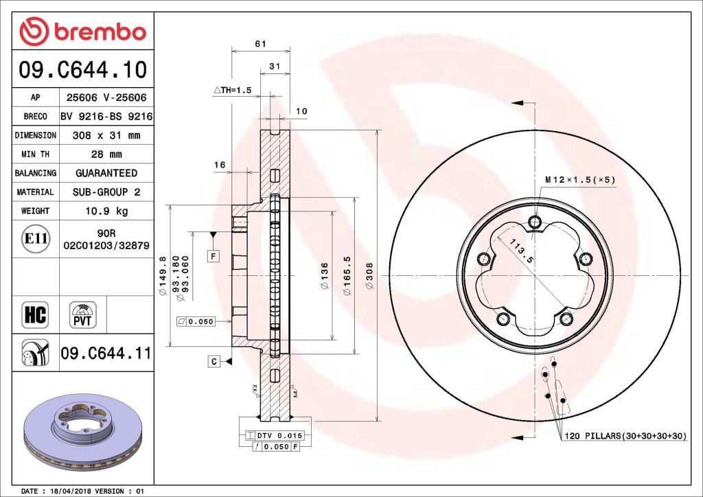 Discos de travão BREMBO 09.C644.11