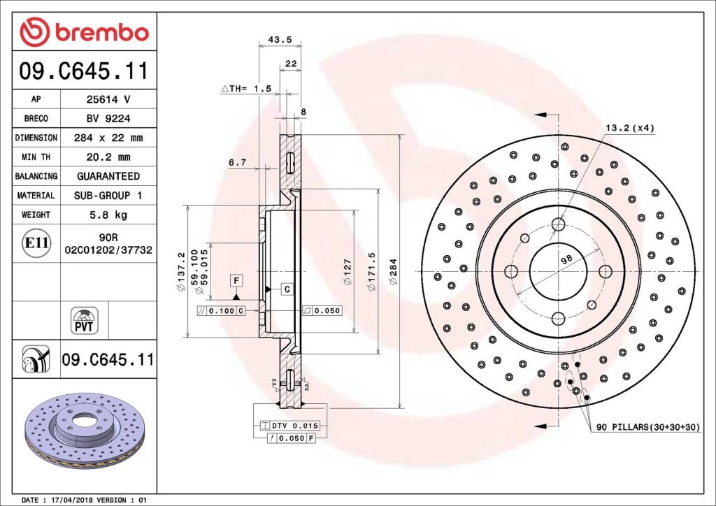 Disques de frein BREMBO ref. 09.C645.11