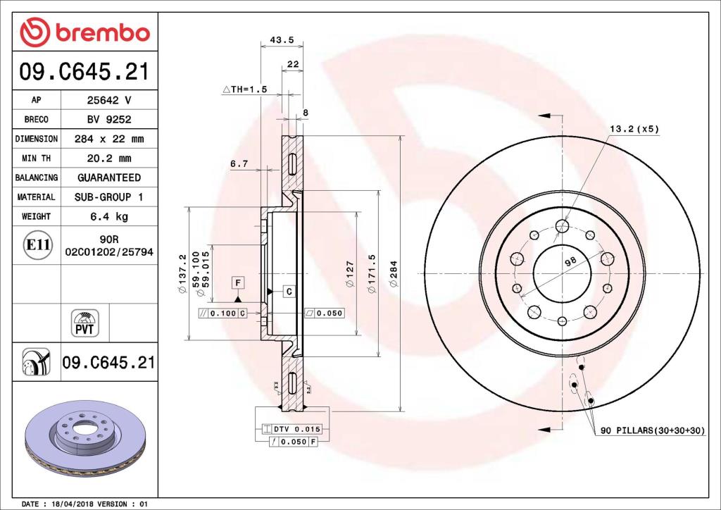 Discos de freno BREMBO ref. 09.C645.21