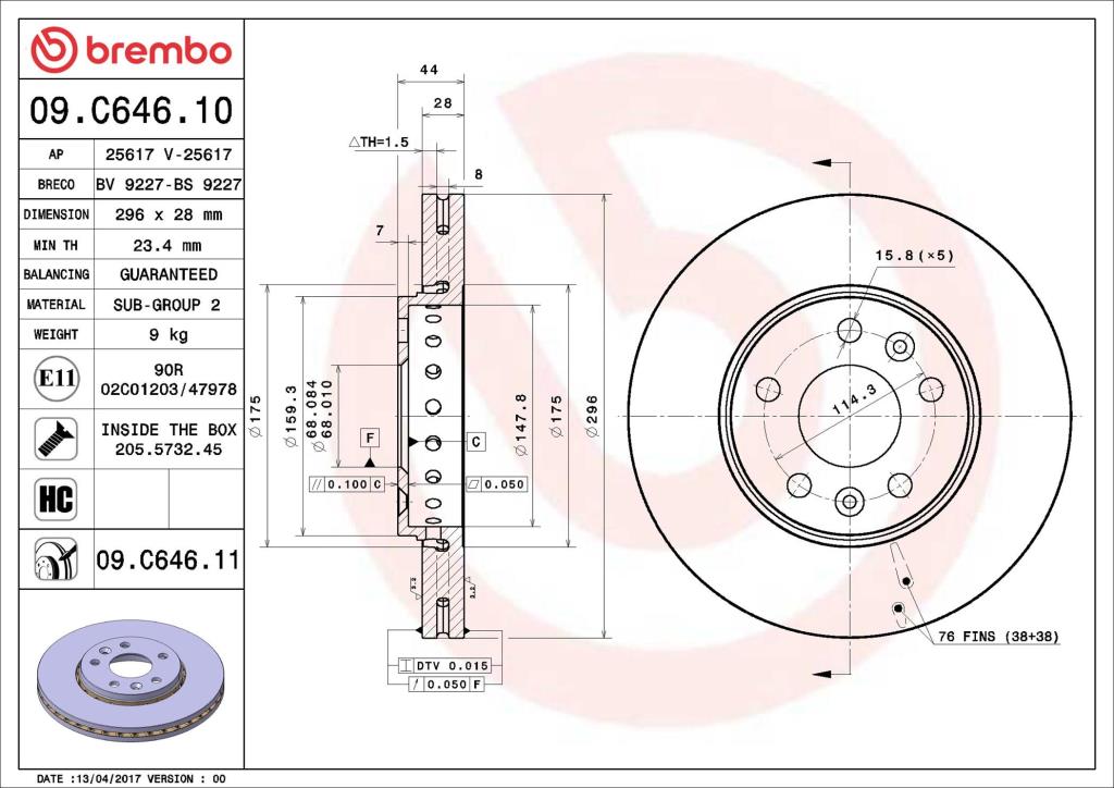 Discos de freno BREMBO ref. 09.C646.11