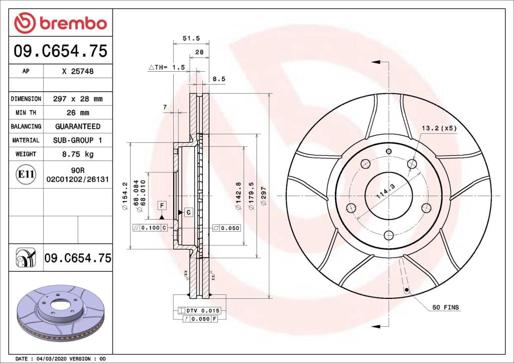 Discos de travão BREMBO ref. 09.C654.75