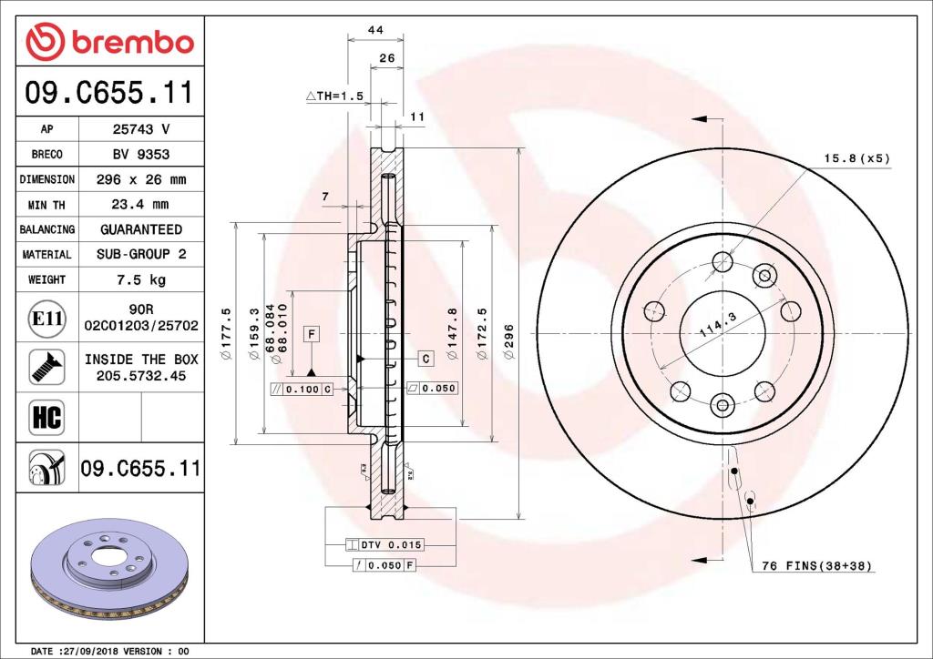 Discos de freno BREMBO ref. 09.C655.11