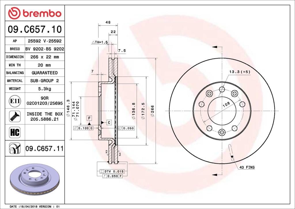 Discos de freno BREMBO ref. 09.C657.11