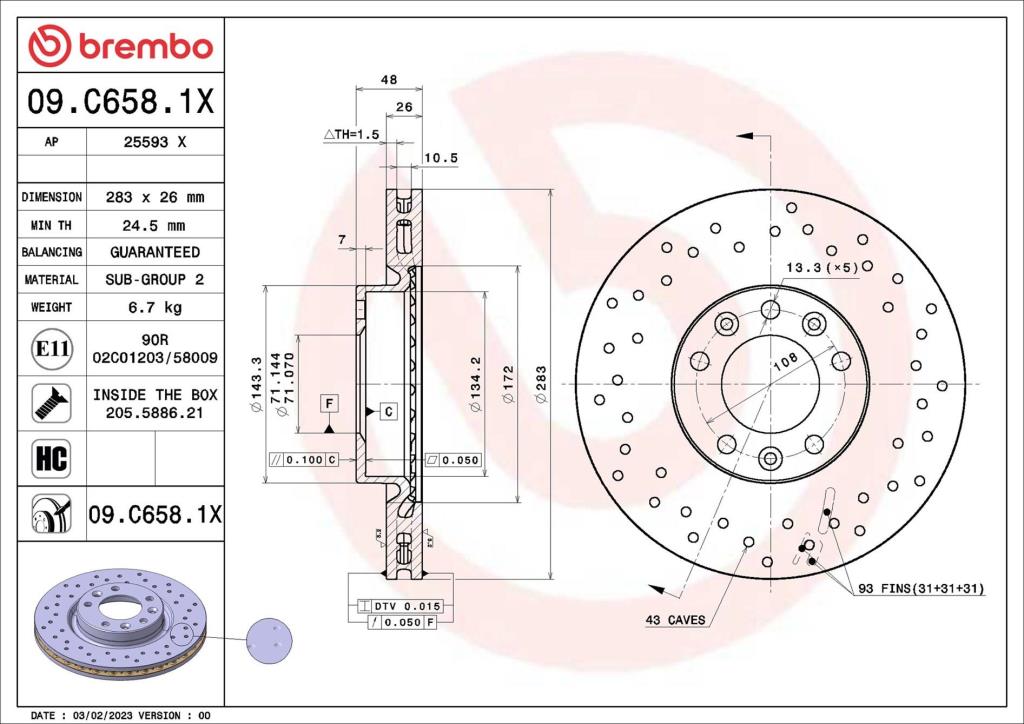 Disques de frein BREMBO ref. 09.C658.1X