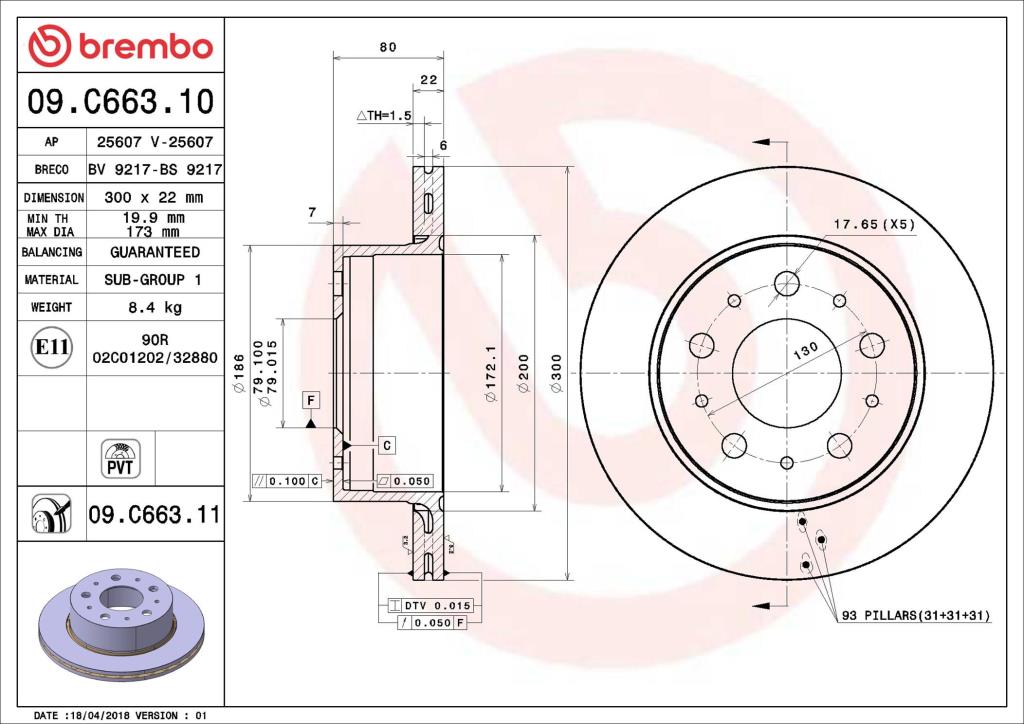 Discos de freno BREMBO ref. 09.C663.11