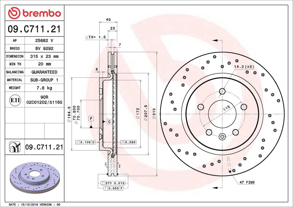 Discos de travão BREMBO ref. 09.C711.21