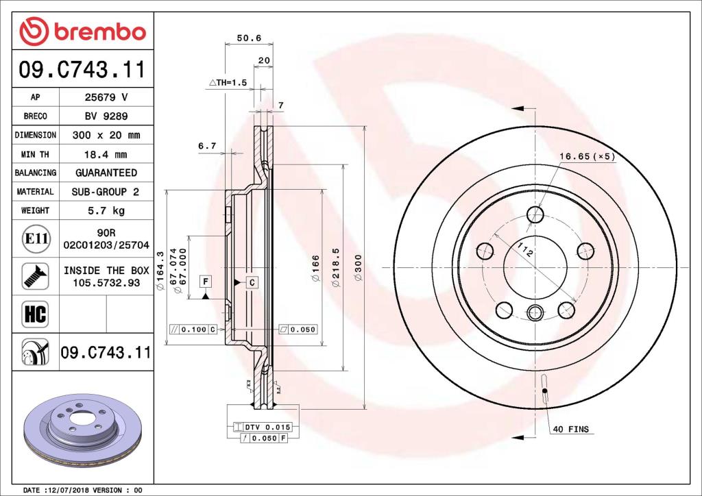 Disques de frein BREMBO ref. 09.C743.11