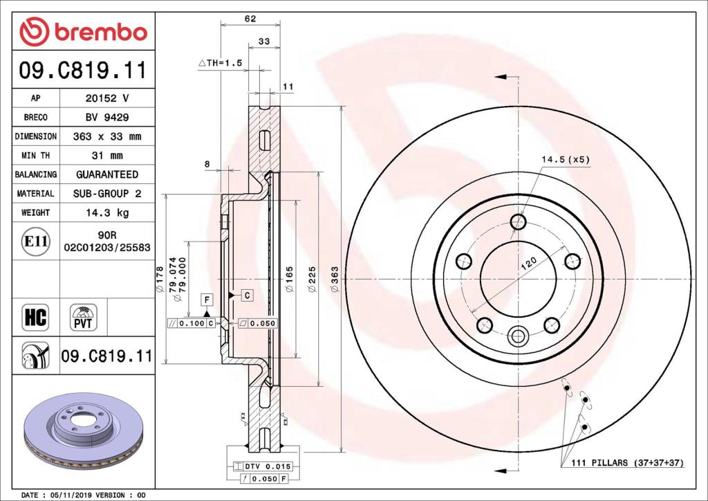 Disques de frein BREMBO 09.C819.11