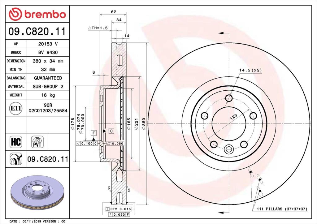 Disques de frein BREMBO 09.C820.11