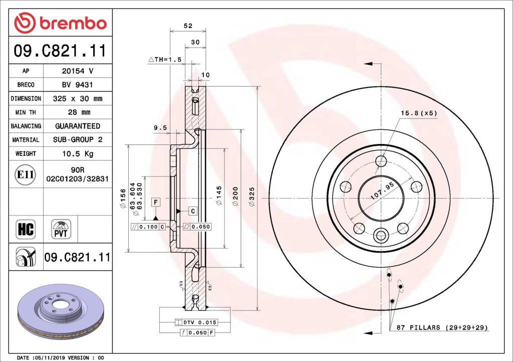 Discos de freno BREMBO ref. 09.C821.11