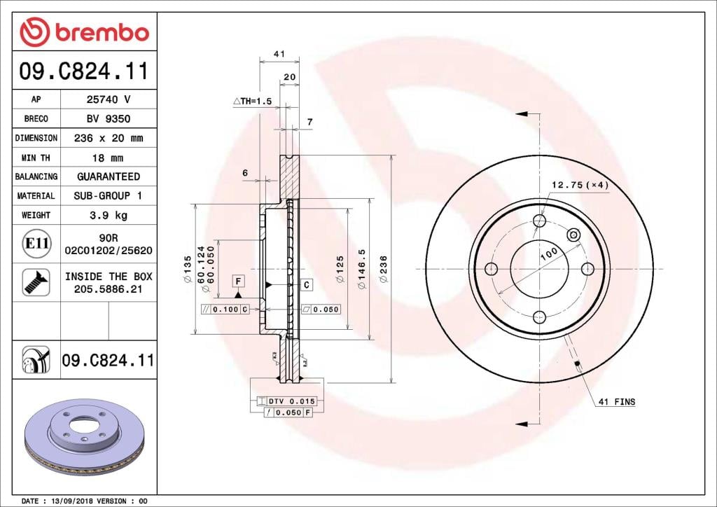 Disques de frein BREMBO ref. 09.C824.11