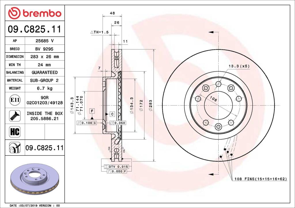 Discos de freno BREMBO ref. 09.C825.11