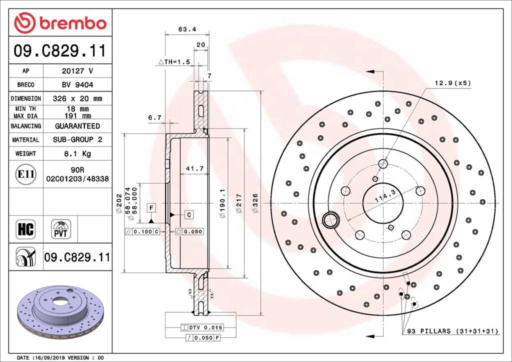 Disques de frein BREMBO ref. 09.C829.11