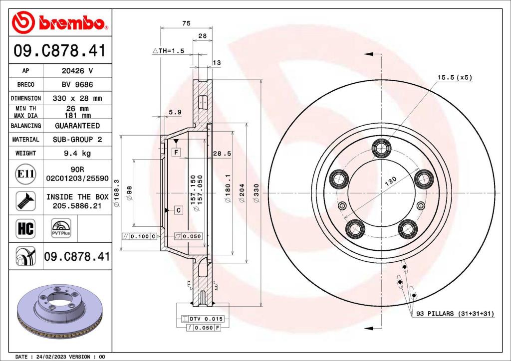 Disques de frein BREMBO ref. 09.C878.41